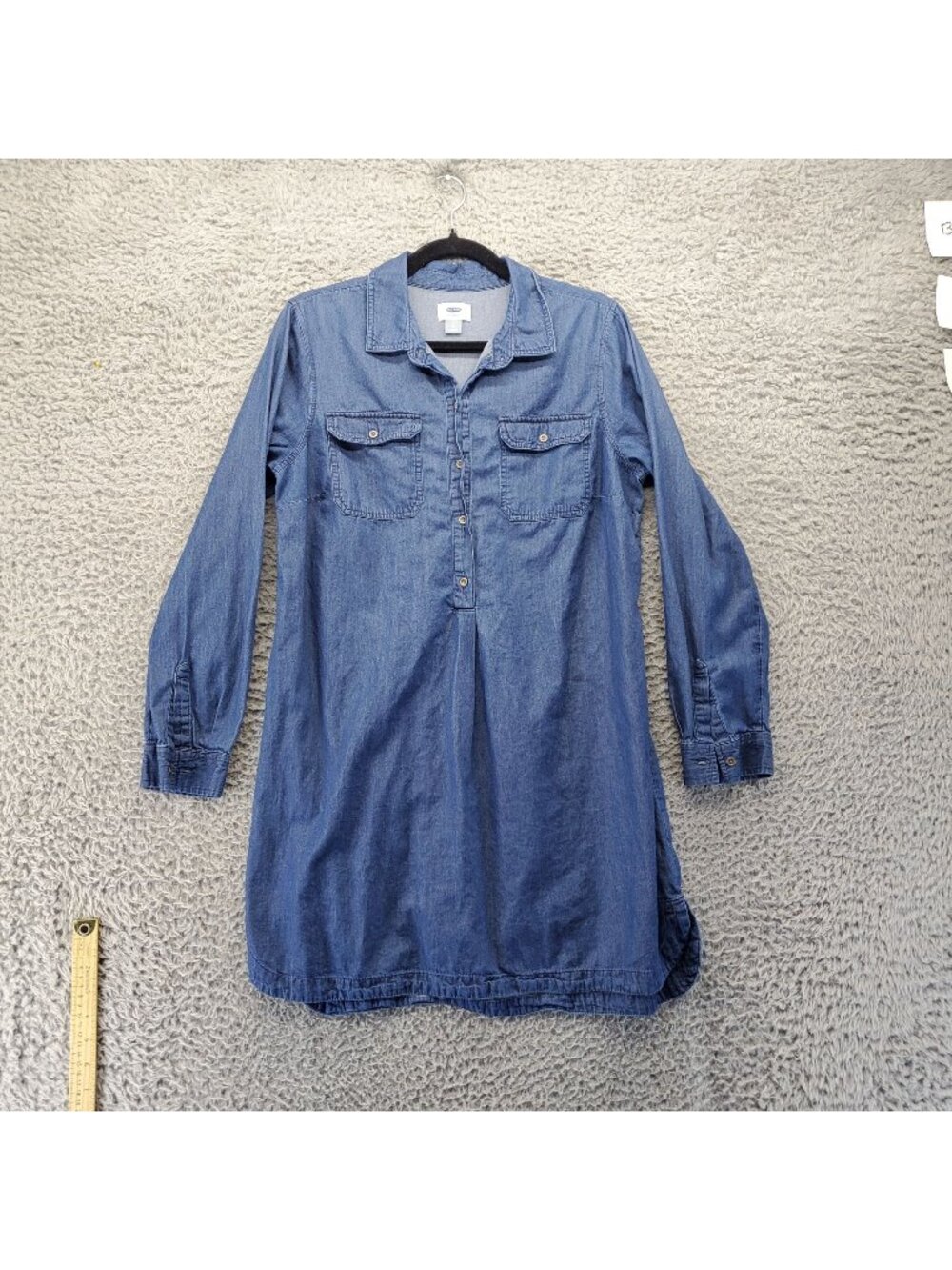 Old Navy Dress Womens Large Blue Dark Wash Long Sleeve Chambray Shirt Cotton